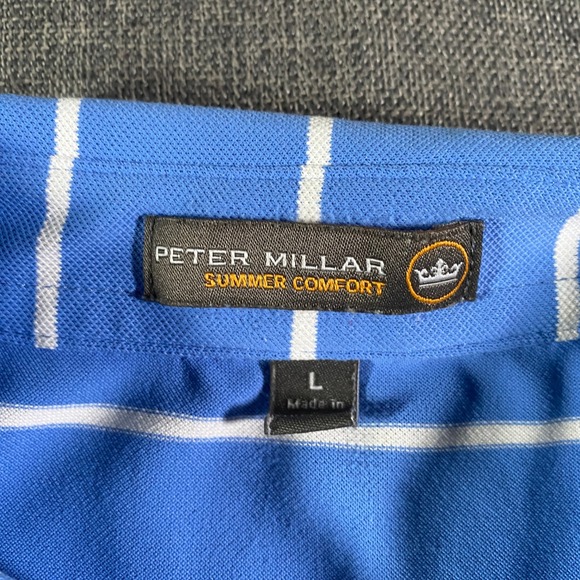 Peter Millar Summer Comfort Blue Stripe Polo Shirt Mens Large Golf Performance - Picture 3 of 8